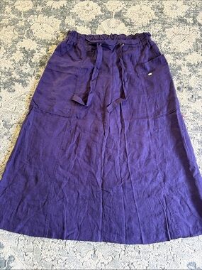 Mat De Misaine Dark Gray Linen Pull On Nautical Coastal Midi Skirt Womens Large